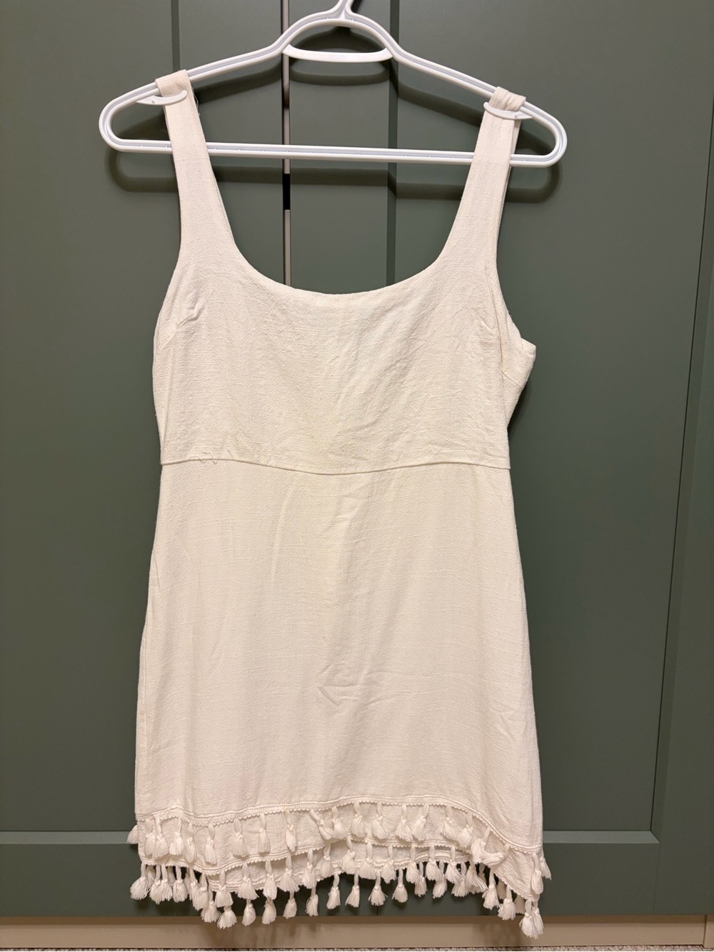 Womenโs Luluโs White Tassel-Trim Sleep Mini Dress
